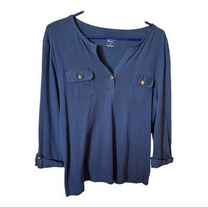 Charter Club 100% Pima Cotton luxury Sz XL navy top with gold buttons